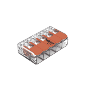 221-415 Conector Eléctrico / Borne de Conexión con Palancas / 5 Puntos / 32A 450V / CAGE CLAMP® / Policarbonato Transparente / Para 0.14-4 mm²