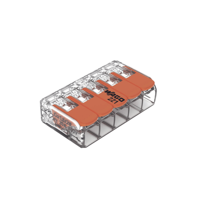 Conector Eléctrico / Borne de Conexión con Palancas / 5 Puntos / 32A 450V / CAGE CLAMP® / Policarbonato Transparente / Para 0.14-4 mm²