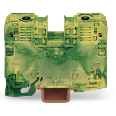 285-137 Borna de Tierra, 2 Conductores 35 mm², POWER CAGE CLAMP, Poliamida PA66, Montaje Carril DIN 35x15, Verde-Amarillo, Aplicaciones Ferroviarias y Marinas