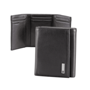 3016-3501 Cartera Athens Negra de Piel con Compartimento de Micromalla para ID. Doblable en 3 Partes con Divisor de Billetes. Pocket Wallet