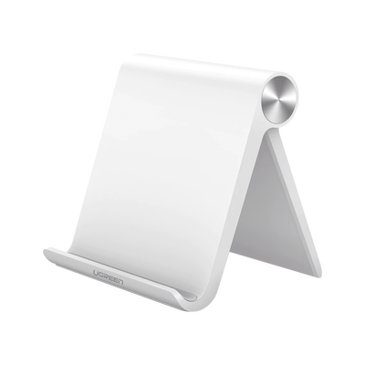 30485-1 Soporte de Escritorio para Tablet / Ajustable de 0° a 100° / Goma Antiarañazos / Antideslizante / Amplia Compatibilidad con dispositivos de 4'' a 13'' / Plegable / ABS / Color Blanco