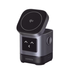 45775 Cargador Inalámbrico Robot 2 en 1 UGREEN Qi2 / 15W Ultra Rápido para iPhone / 5W para AirPods / Pantalla Inteligente con Expresiones / Imanes N48H / Puerto USB-C 5W para Apple Watch / Compatibilidad MPP