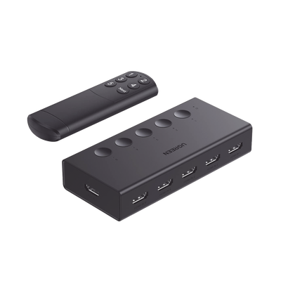 90512 Conmutador HDMI 5X1 | 4K@60Hz | HDMI 2.0, 1.4 | HDCP 2.2, 1.4 | VRR | Dynamic HDR | 3D | CEC | EDID | IR 10 Metros (32.81 Pies) | 18Gbps | Cambio Manual y por Control Remoto | Incluye Cable de Alimentación USB