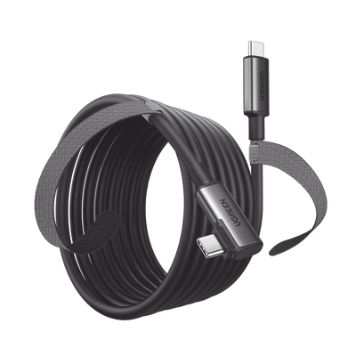 90629 Cable USB-C a USB-C (Cable Link) | 5 metros (16 pies) | Transferencia de Alta Velocidad | Carga Rápida | Un Extremo Angulado | Caja de Aluminio | Nylon Trenzado.