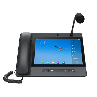 a320i Teléfono IP Android 9.0 Empresarial para voceo 20 líneas SIP, pantalla táctil, Wi-Fi y Bluetooth, PoE, Voceo/ Musica por Multicast, puertos Gigabit, soporta recepción de video.