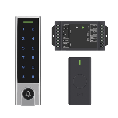 accessk8 Mini Controlador de Acceso con Teclado Inalámbrico / Cuenta con Botón de Salida Inalámbrico / Soporta Tarjeta y Contraseña / Cuenta con Botón de Timbre