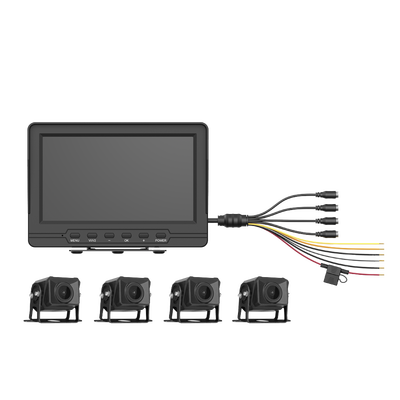 ae-vd2501a-a Sistema de Monitoreo Local / 4 Cámaras 1080p para Exterior (IP68) y Pantalla LCD de 7" a Color / Memoria Micro SD de 64 GB (Expandible a 512 GB) / Soporta Cambio de Cámara al Dar Reversa al Vehiculo / Accesorios de Instalación
