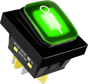 Interruptor tipo Switch con Led Color Verde / IP65 / Diseño Industrial / NO, COM, NC / Terminales tipo F1