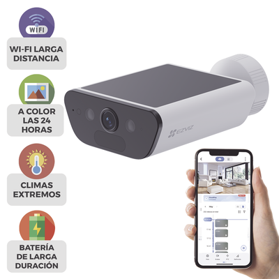 cs-cb5-4k Camara de Bateria con Panel Solar Integrado / 4K Resolucion / WI-FI 6 / Vision Nocturna / Detección Humana y de Vehiculos / Batería de 10400 MAH / IP65