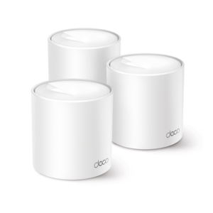 decox10-3pack Kit 3 Routers Inalámbricos MESH Interior para Hogar / Doble Banda Wi-Fi 6 AX1500 Mbps / 2 Puerto Gigabit WAN/LAN / 2 Antenas Internas / Administración Mediante la App Deco (iOS, Android) / Protección HomeShield