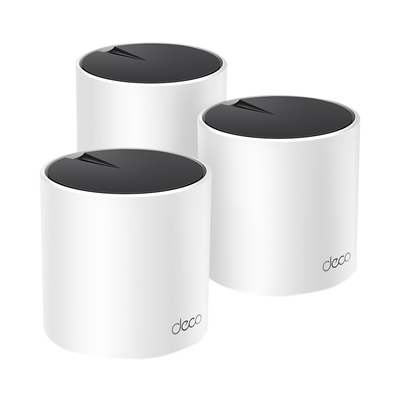 decox55-3pack Kit 3 Routers Inalámbricos MESH Interior para Hogar / Doble Banda Wi-Fi 6 AX3000 Mbps / 3 Puerto Gigabit WAN/LAN / 2 Antenas Internas / Administración Mediante la App Deco (iOS, Android) / Protección HomeShield