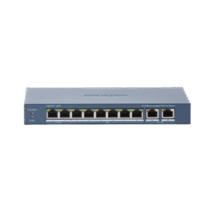 ds-3e0310hp-ec Switch PoE+ / No Administrable / 7 Puertos 10/100 Mbps 802.3 af/at (30 W) / 1 Puerto 10/100 Mbps Hi-PoE (90 W) / 2 Puertos 1000 Mbps Uplink / Modo Extendido hasta 300 Metros / 110 Watts