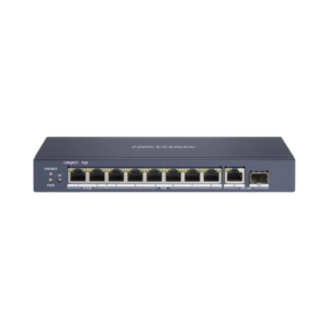 ds-3e0510hp-e Switch PoE+ / No Administrable / 7 Puertos 1000 Mbps 802.3 af/at (30 W) / 2 Puertos 1000 Mbps Hi-PoE (90 W) / 1 Puertos 1000 Mbps Uplink / 1 Puerto SFP / Modo Extendido hasta 300 Metros / 110 Watts