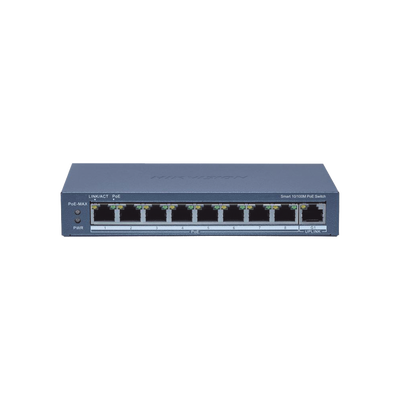 ds-3e1309p-eib Switch Administrable PoE+ / 8 puertos 100 Mbps PoE+ / 1 puerto 1000 Mbps de Uplink / PoE hasta 300 Metros / Conexión Remota desde Hik-ParnerPro / 110 W