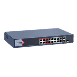 ds-3e1318p-ei-m Switch PoE+ / No Administrable / 16 Puertos 10/100 Mbps PoE+ / 2 Puertos 1000 Mbps Uplink / 1 Puerto SFP Uplink / Modo Extendido hasta 300 Metros / 130 W