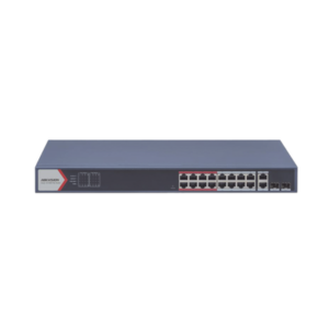 ds-3e1318p-eib Switch PoE+ / Monitoreable / 16 puertos 10/100 Mbps PoE+ / 2 Puertos 1000 Mbps Uplink / 2 Puertos SFP de Uplink / Configuración Nube Hik-Partner Pro / Modo Extendido hasta 300 metros / 230 W