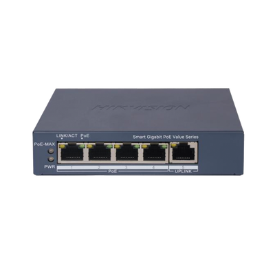 ds-3e1505p-ei-m Switch Gigabit PoE+ / Monitoreable / 4 Puertos 1000 Mbps PoE+ / 1 Puerto 1000 Mbps Uplink / Configuración Nube Hik-PartnerPro / Modo Extendido hasta 300 Metros / 45 Watts
