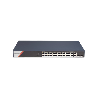 ds-3e1528hp-si-24p2t2f Switch Gigabit PoE+ / Administrable / 24 Puertos 1000 Mbps PoE+ (4 Puertos PoE++ 90 W) / 2 Puertos 1000 Mbps de Uplink / 2 Puertos SFP / Configuración Nube Hik-PartnerPro / Modo Extendido hasta 300 Metros / 370 W