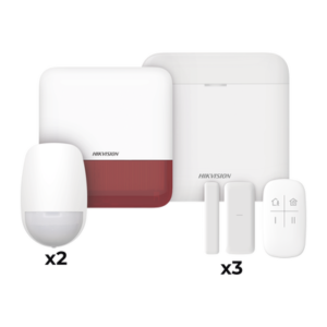 (AX PRO) KIT de Alarma AX PRO / Incluye: 1 Hub con batería de respaldo / 2 Sensores PIR / 3 Contactos Magnéticos mini / 1 Control Remoto / 1 Sirena Inalambrica Exterior color rojo  / WiFi / Compatible con Hik-Connect P2P