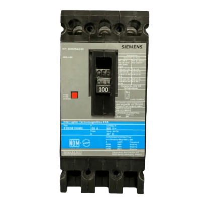 ed63b100mx Interruptor Termomagnético ED6 600V 3X100A, Sin zapatas principales.