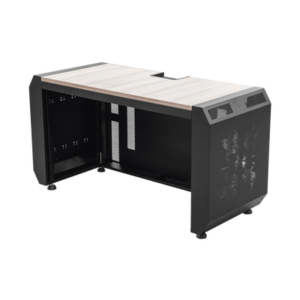 ems03 Consola Profesional para Monitoreo o Computo | Ranura para Base de Monitores | Microperforaciones | Luces LED Decorativas | Tomacorriente HTCM1U10C | Tapas Organizadoras de Cables | Niveladores | Rack para Montaje de Equipos | Ranura Pasaca