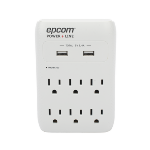 eplspwusb Multicontacto de Pared 110 Vca / Supresor de Picos 1080 Joules / 6 x Nema 5-15P / 2 x USB (5V @3.4A)