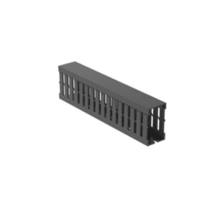 Canaleta Ranurada de PVC con Tapa, Tipo F, 32 mm de Ancho, 53.8 mm de Alto y 2 m de Largo, Color Gris