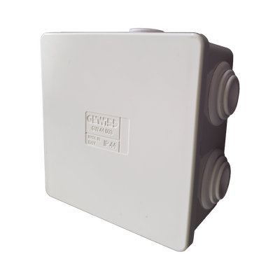 gw-44-003 Caja Estanca de PVC Para Derivación y Conexión, 6 Entradas, Tapa a Presión, 80×80×40 mm (Mayor Área Interna, Uso Exterior IP44, Material que no Propaga el Fuego y Libre de Hálogenos