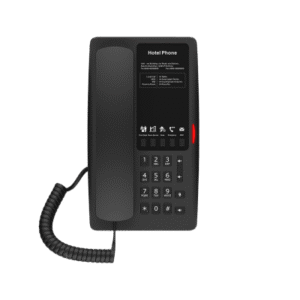 Teléfono IP WI-FI para Hotelería, Puerto USB-A para carga, 5 teclas programables para servicio rápido (Hotline), plantilla personalizable con PoE