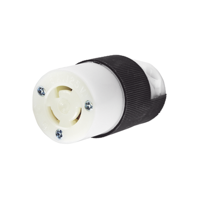 hub-hbl-4729c Conector Industrial con Bloqueo de Media Vuelta / 15 A 125 V CA / 2 Polos 3 Hilos / Color Blanco y Negro / Nema L5-15R.