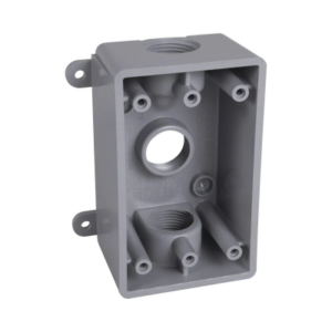 Caja Impermeable de 1 Gang / Profundidad de 2 Pulgadas (5.08 cm) / Cuenta con 3 Salidas Roscadas para Tubería de 1/2 Ó 3/4 / Color Gris