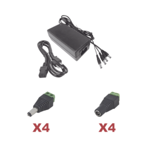 k2plk12dc4ch Kit con fuente EPCOM POWER LINE con salida de 12 Vcc a 5 Amper con 4 salidas / Incluye conectores JR52 y JR53