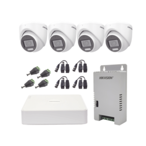 kh1080p4esfh KIT TurboHD 1080p / DVR 4 Canales con audio por coaxitron / 4 Cámaras con Micrófono y 106° Visión/ luz blanca + IR visión nocturna / Transceptores / Conectores / Fuente de Poder Profesional
