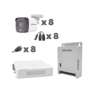 kh1080p8bfh KIT TurboHD 1080p / DVR 8 Canales con audio por coaxitron / 8 Cámaras con Micrófono Integrado 101° Visión/ luz blanca + IR visión nocturna / Transceptores / Conectores / Fuente de Poder Profesional