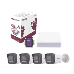 kit4mp-4b-1tb Kit IP 4 Megapixel / NVR de 4 Canales con 4 Puertos PoE / 4 Cámaras IP Bala Dual Light (IR + Luz Blanca) con Microfono Integrado y ACUSENSE Lite para Exterior/ Bobina de Cable de 100 mts / SSD de 1 TB