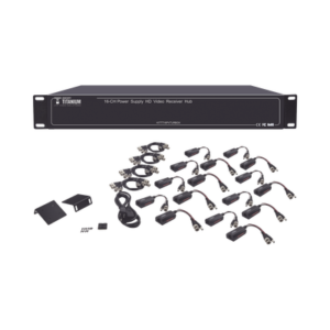 kittt16pvturbox Kit de TRANSCEPTOR ACTIVO DE 16 Canales / VIDEO+PODER en un solo Cable UTP / 150m en 4K, 200m en 5 MP/ Envía 36 Vcc y recibe 12 Vcc / TODO INCLUIDO PARA RACK / Compatible con cámaras HD-TVI/CVI/AHD/CVBS / Instalación Limpia