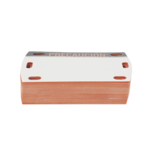 Etiqueta Autolaminada para Identificación de Fibra Óptica Paquete de 25 Piezas, Para Uso Interior/Exterior, Dimensiones de 90 x 50 mm (3.54 x 1.97 Pulgadas), Color Negro con Naranja