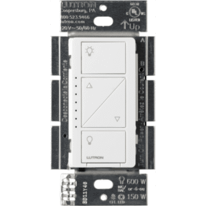 (Caseta Wireless) Atenuador de pared. Aumenta/Disminuye Intensidad de Iluminación.  No requiere cable neutro. 150W LED / 600W INC/HAL