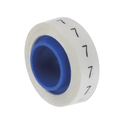 pmdr-7 Rollo de Etiquetas Marcadoras, Pre-Impresos con el Número 7, de 2.4 Metros (7.87 Pies), Color Blanco