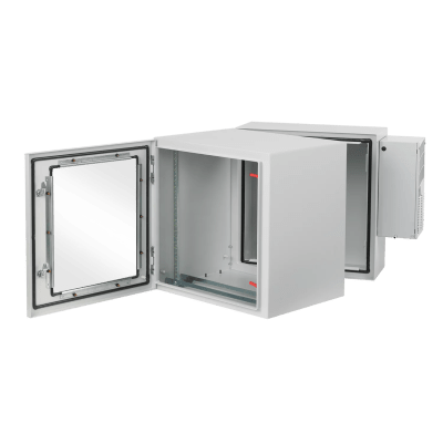 pthw362428g2a Gabinete Industrial ProTek de Puerta con Ventana, Con Aire Acondicionado de 800 BTU, Protección NEMA Tipo 4/12; IP66; IK10, Abatible, Fabricado en Acero, 19 UR, Color Gris Claro