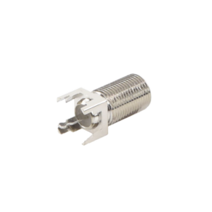 Conector F Hembra para PCB de Montaje Vertical, Níquel/ Estaño/ Polietileno.