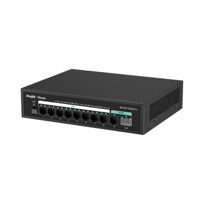 rg-es110gs-p-l Switch PoE+ no Administrable, hasta 120 Watts, no administrable, 8 puertos PoE+, 2 Uplink Gigabit Ge / SFP