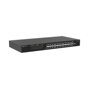 rg-es126fgs-p Switch PoE+ no Administrable, hasta 370 Watts Ideal para CCTV, 24 Puertos 10/100 PoE+, 2 Uplinks Gigabit (1 SFP COMBO)