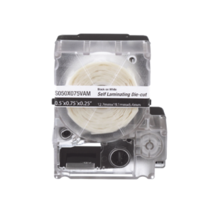 Casete de 200 Etiquetas Autolaminadas de 12.7 x 31.8 mm (0.5 x 1.25 pulgadas), para Cables de 3.1 a 7 mm (0.12 a 0.28 pulgadas) de Diámetro, Área de Impresión Color Blanco