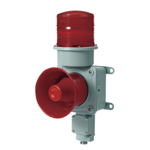 Combinación de baliza LED color roja con sirena electrónica para aplicaciones de la industria pesada  máx.120 dB a 24 VCD
