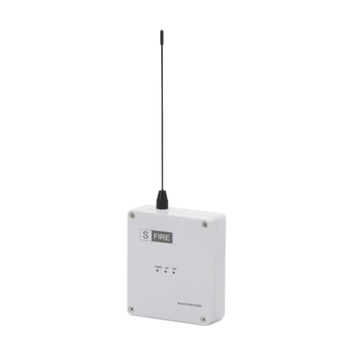 sf-lora-trans-dc Transmisor inalámbrico / Alimentado a 12Vcc / Entrada de 2 contactos secos NA / Distancia máxima de transmisión 2500 metros (Linea de vista)