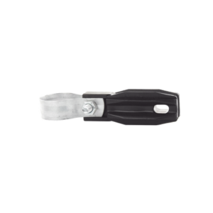 Aislador de paso o esquina con abrazadera incluida de 33-38mm para uso en tubería de malla ciclónica.