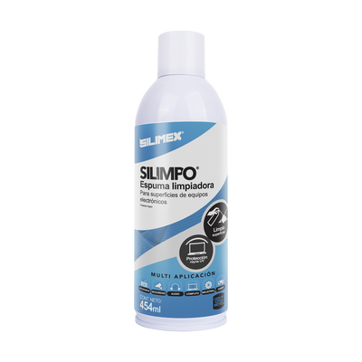 silimpo Espuma Limpiadora para Todo Tipo de Superficies Plásticas y Metálicas de Sistemas de Vídeo, Audio, Telefonía y Equipo de Cómputo, Contiene Protectores de Rayos UV, 454 ml