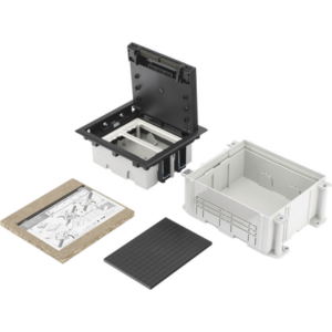 Caja de Suelo Simon Serie S / Para Voz, Datos o Contactos Eléctricos / Capacidad para 2 Módulos / Con Registro Integrado para Fijación en Concreto / Profundidad Ajustable de 70 a 100 mm (2.76 a 3.94 pulgadas) / Alta Resistencia Mecánica y Térmica