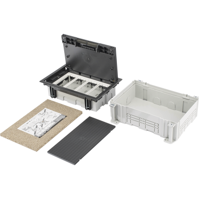 sm-cpav-4 Caja Para Instalación en Pavimento para Voz, Datos o Contactos Eléctricos / Capacidad para 4 Módulos / Espacio Embellecedor en la Tapa / Profundidad Ajustable de 70 a 100 mm (2.76 a 3.94 pulgadas) / Los Módulos se Adquieren Aparte / Incluye Registro